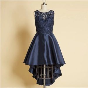 NWT Modcloth Forever Unique In First Lace Navy Satin High Low Gown